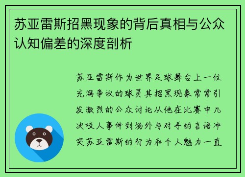 苏亚雷斯招黑现象的背后真相与公众认知偏差的深度剖析